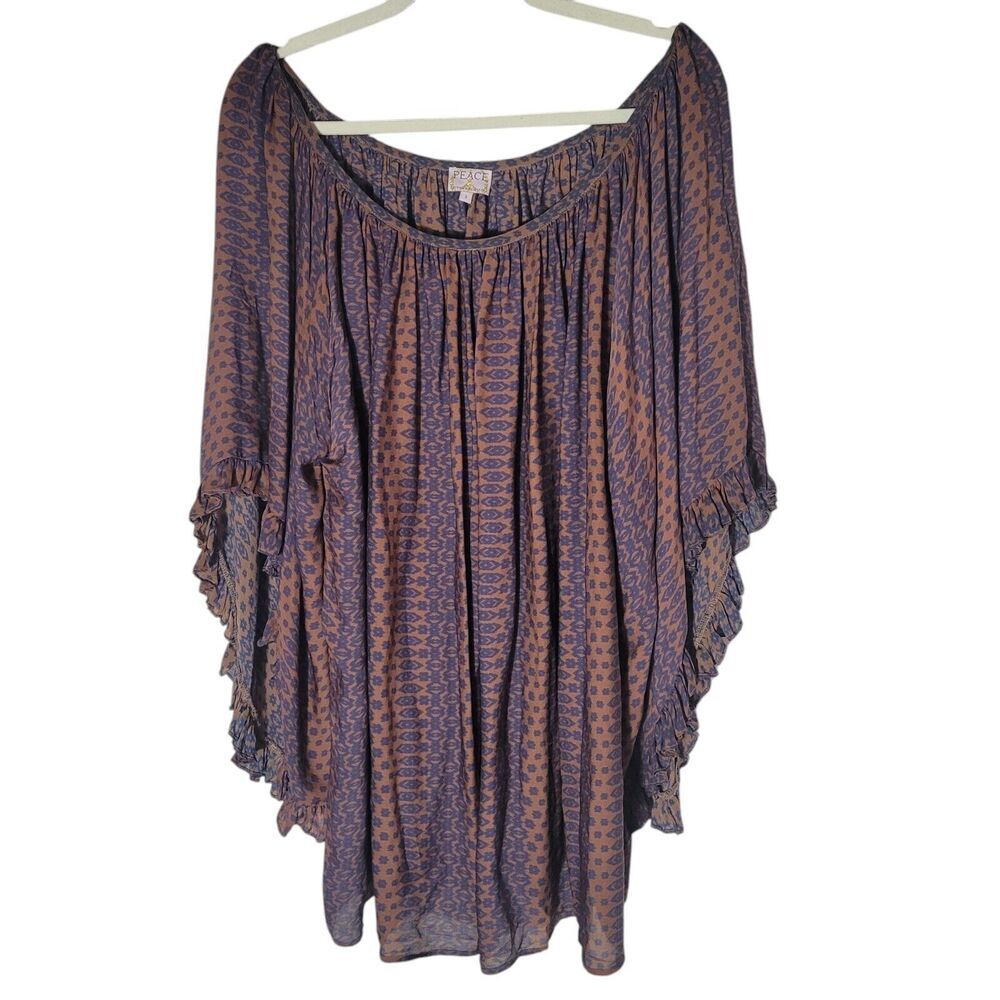 Peace Lotta Stensson Silk‎ Tunic Blouse Women's Size Small Oversized Boho Ruffle